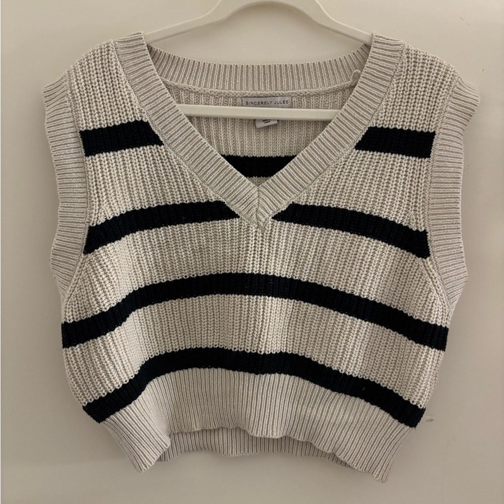Striped V-Neck Knit Sweater Vest
